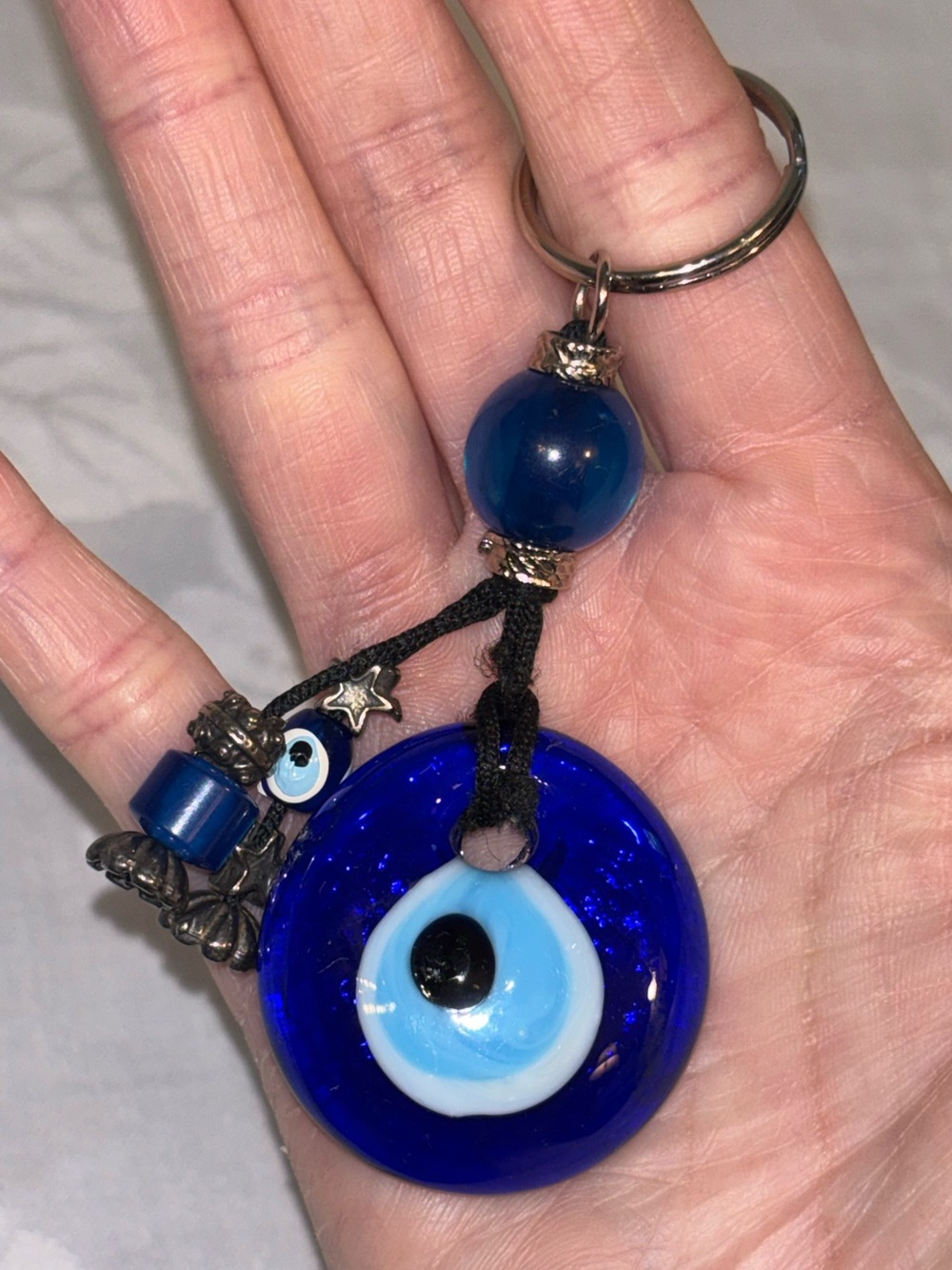 Turkish Nazar Evil Eye Blue Glass Keychain Bag Charm Talisman Amulet Vintage